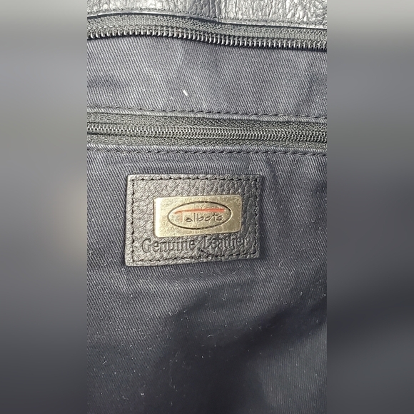 Talbots Black Pebbled Leather Hobo Shoulder Purse Handbag Zip Pockets Tassles - Picture 4 of 8